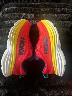 Men’s Size 8. Hoka Bondi 8 Red Alert Flame Shoes